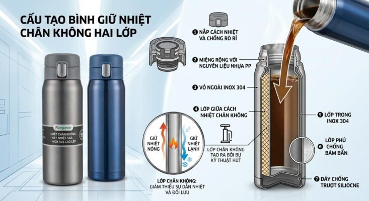 Cấu tạo bình giữ nhiệt chân không hai lớp